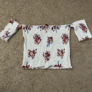bandeau crop top; white with flowers
